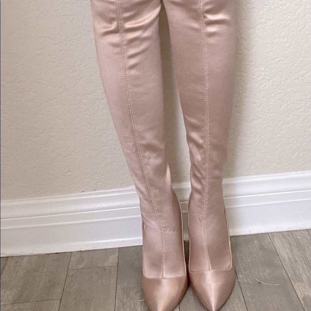 Rose gold over the knee boots